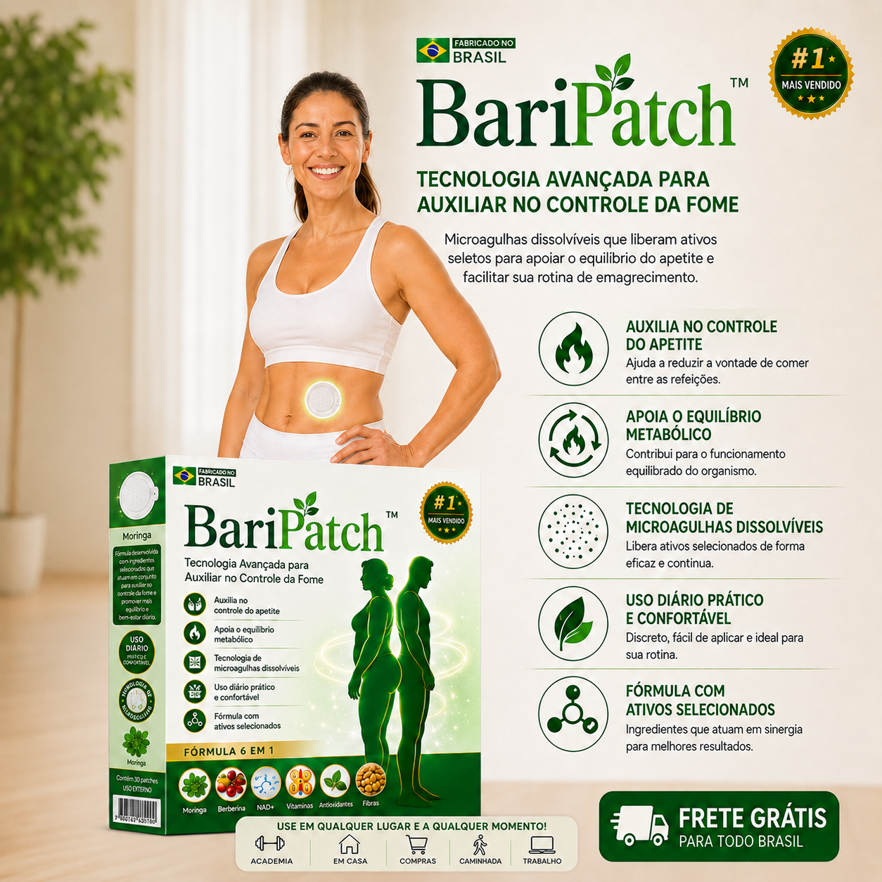 BariPatch™ 6 em 1 | Patch de Microagulhas para Controle do Apetite e Equilíbrio Metabólico