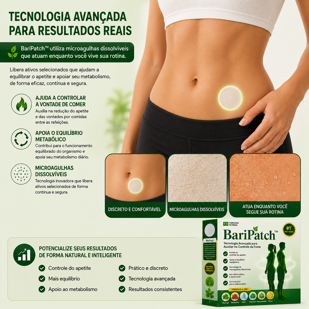 BariPatch™ 6 em 1 | Patch de Microagulhas para Controle do Apetite e Equilíbrio Metabólico